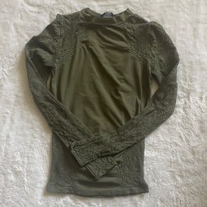 Bebe Lace Detail Mock Neck Top